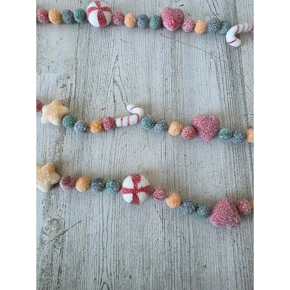 Vintage sugared candy Garland hearts candy cane striped pastel Xmas tree unique